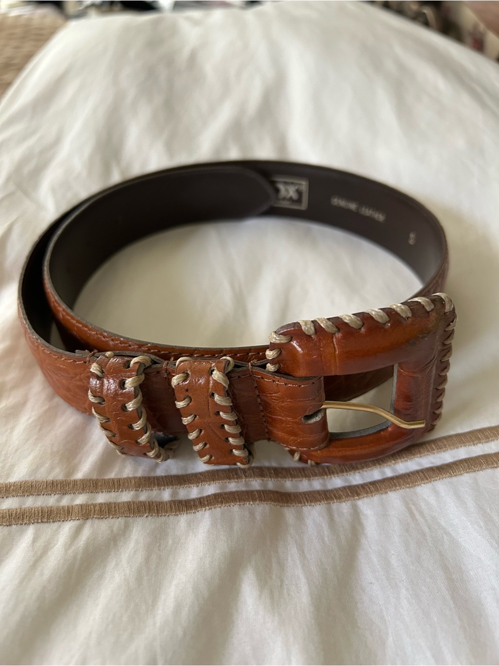 Women's Brown Leather Whipstitch Belt with Brass Buckle size small